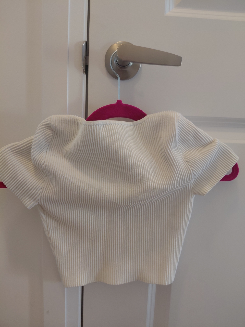 Babaton White Ribbed Square-Neck Short Sleeve - Picture 2 of 4